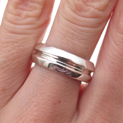 925 Sterling Silver Vintage Modernist Band Ring Size 8