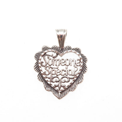 925 Sterling Silver Vintage Someone Special Heart Oxidized Charm Pendant