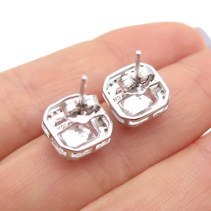 925 Sterling Silver Princess & Round-Cut C Z Stud Earrings
