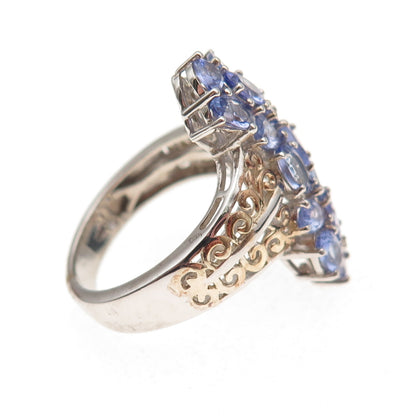 Chuck Clemency 925 Sterling Silver 2-Tone Real Tanzanite Cluster Ring Size 8.25