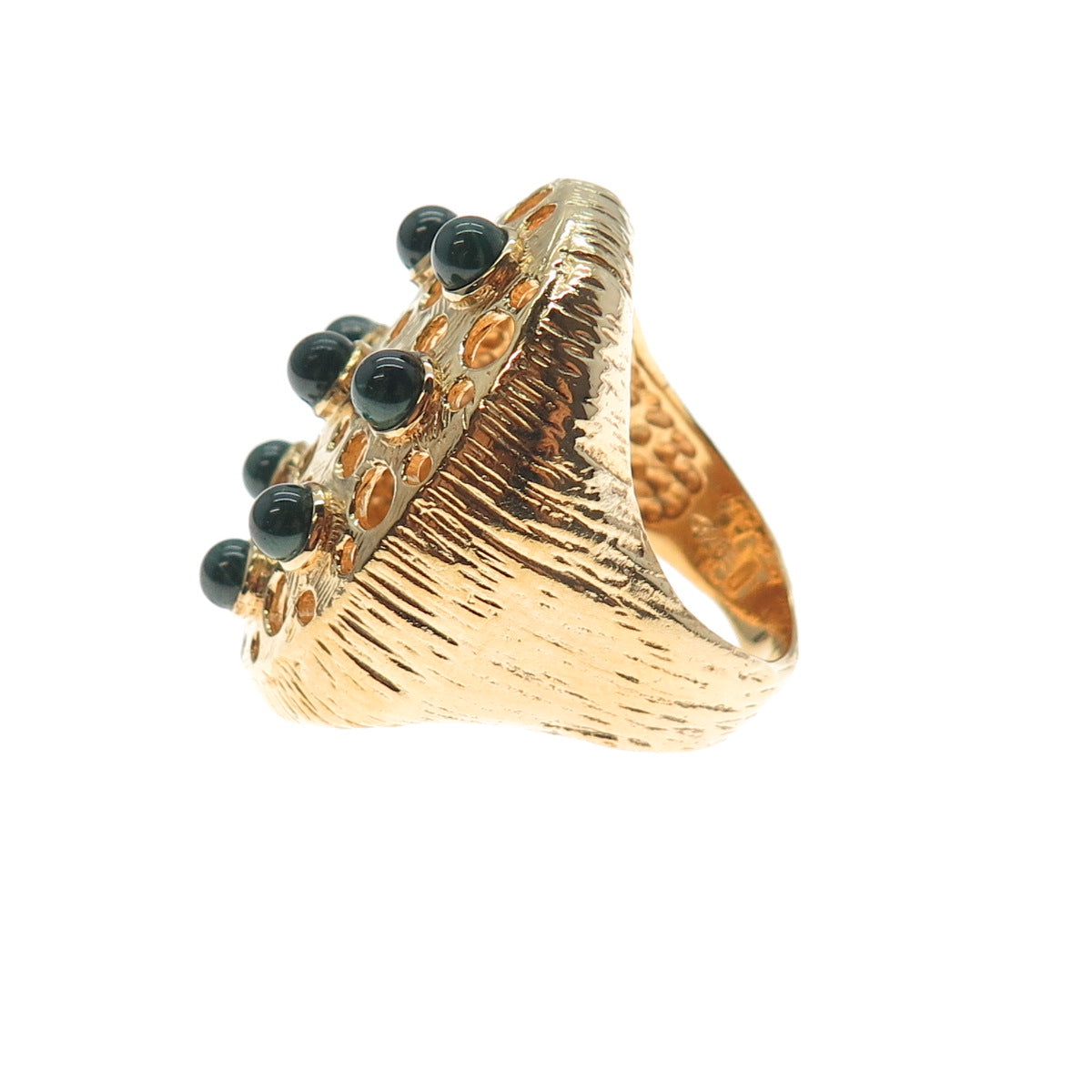 925 Sterling Silver Gold Plated Vintage Real Malachite Modernist Ring Size 8