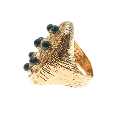 925 Sterling Silver Gold Plated Vintage Real Malachite Modernist Ring Size 8