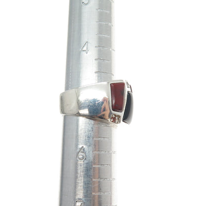 M.R.F. RESOURCES 925 Sterling Silver Real Black Onyx Jasper Garnet Ring Size 5.5