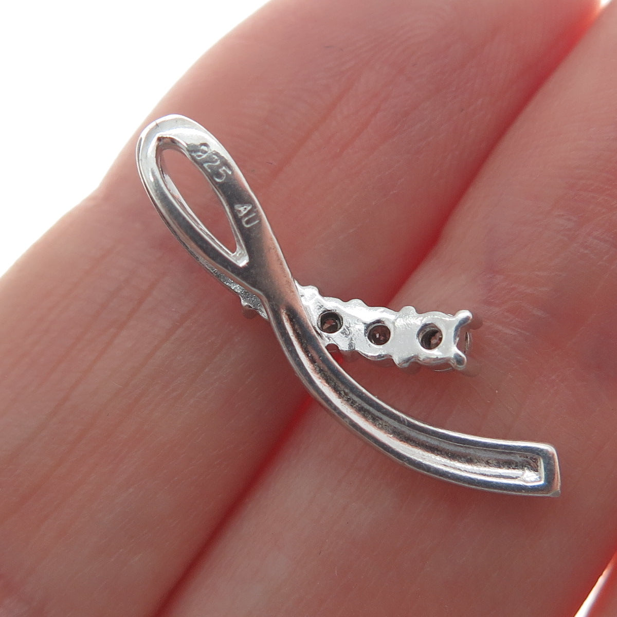 925 Sterling Silver Real Round-Cut Diamond Ribbon Minimalist Pendant