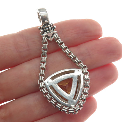 925 Sterling Silver Vintage Real Citrine Gemstone Box Link Pendant