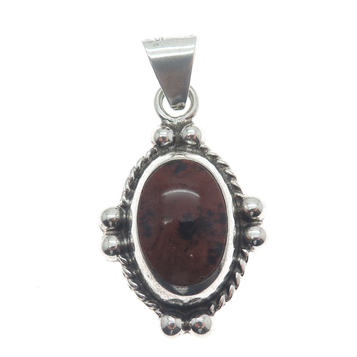 925 Sterling Silver Vintage Real Jasper Oxidized Beaded Charm Pendant