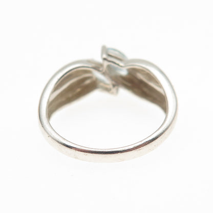 925 Sterling Silver Vintage Real Marquise-Cut Aquamarine Modernist Ring Size 6