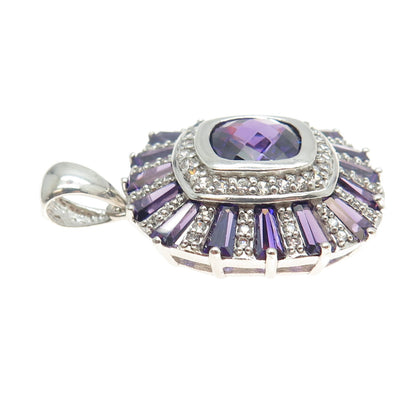 925 Sterling Silver White & Lavender C Z Pendant