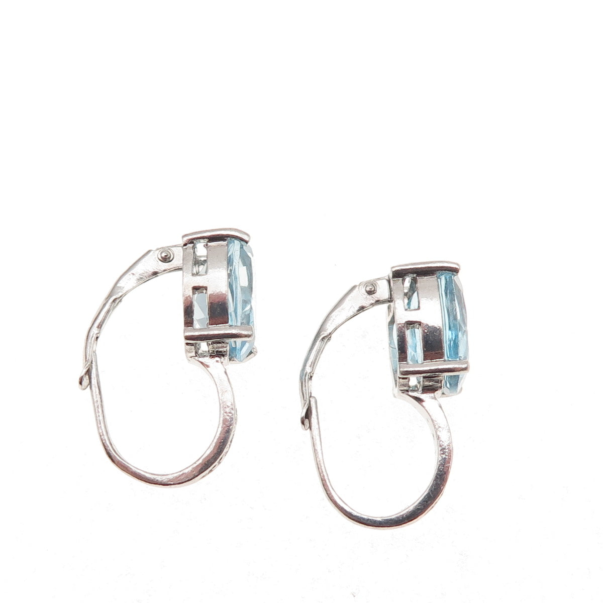 925 Sterling Silver Real Round-Cut Diamond & Oval-Cut Blue Topaz Earrings