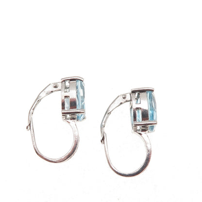 925 Sterling Silver Real Round-Cut Diamond & Oval-Cut Blue Topaz Earrings