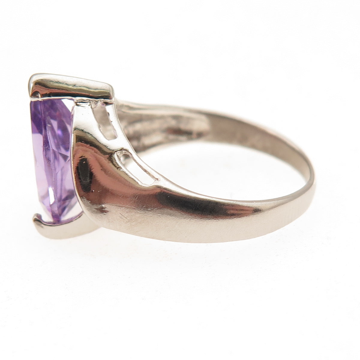 Han 925 Sterling Silver Vintage Real Pear-Cut Amethyst Ring Size 6.5