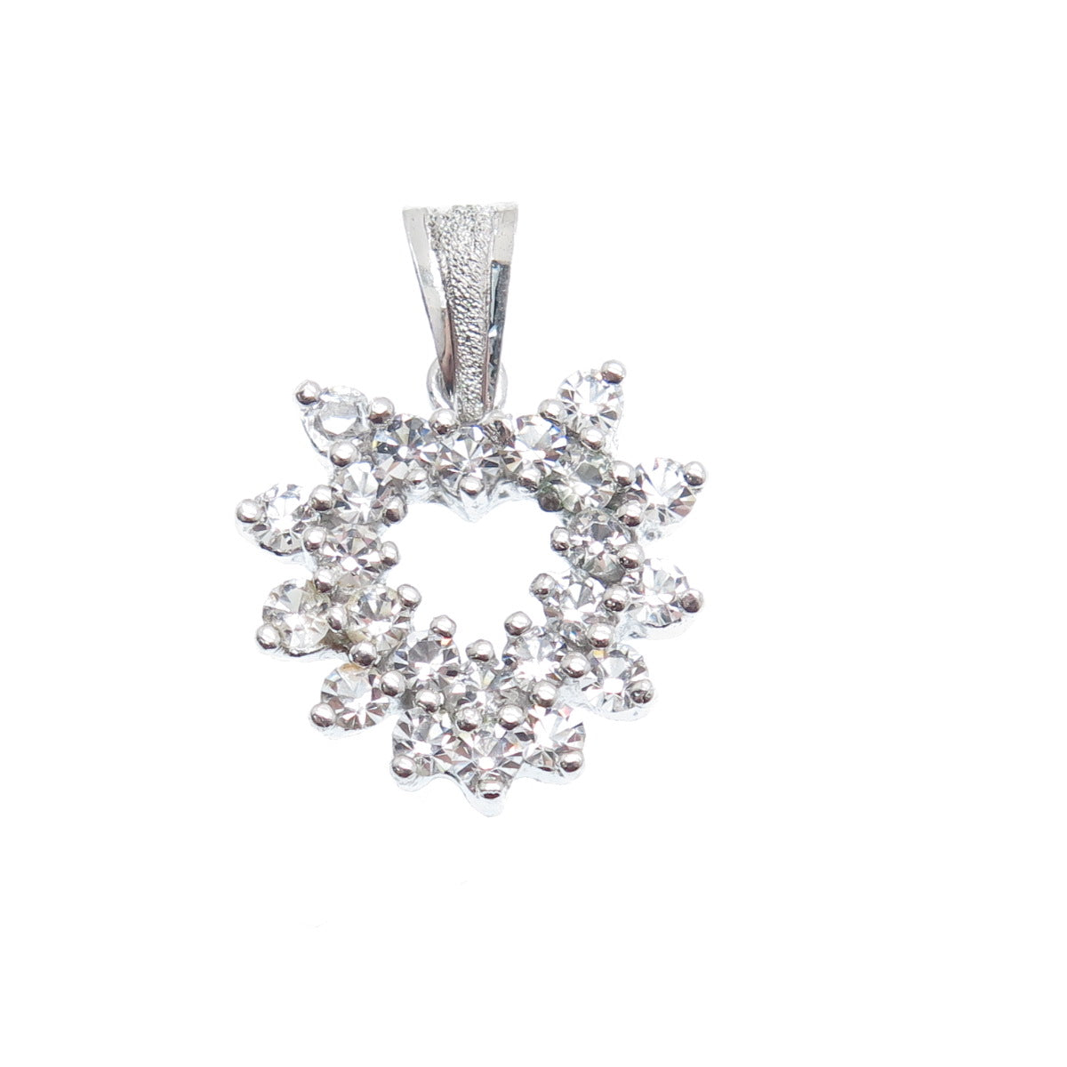 925 Sterling Silver Round-Cut C Z Heart Minimalist Charm Pendant