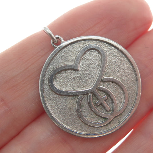 DIEGES & CLUST 925 Sterling Silver Vintage Heart & Cross Oxidized Round Pendant