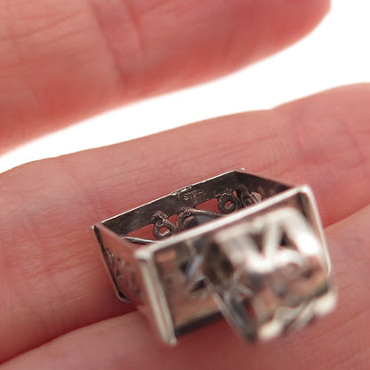 925 Sterling Silver Vintage Real Princess-Cut Red Garnet Mini Charm Pendant