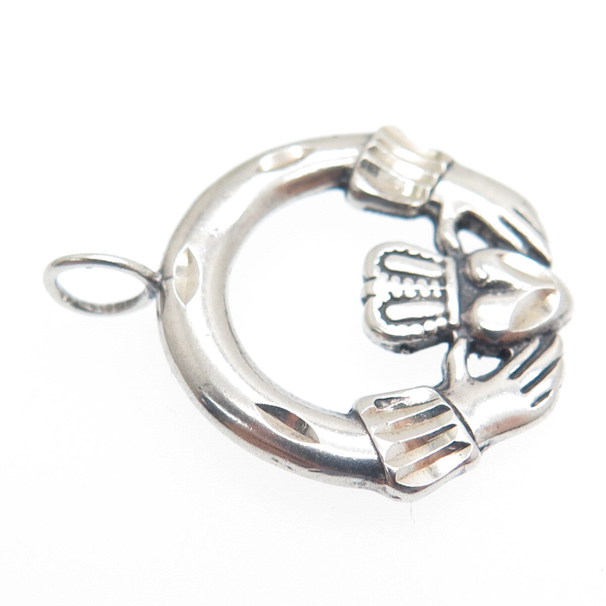 925 Sterling Silver Vintage Irish Claddagh Diamond-Cut Minimalist Charm Pendant