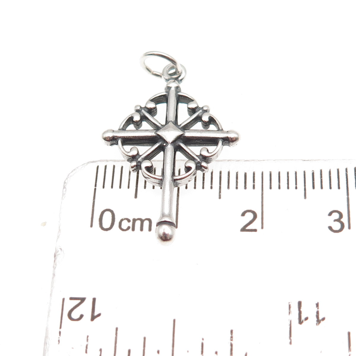 925 Sterling Silver Vintage Snow Cross Oxidized Charm Pendant