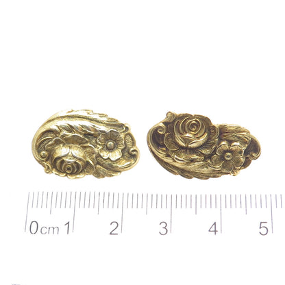 S. KIRK & SON 925 Sterling Gold Filled Antique Rose Flower Clip On Earrings