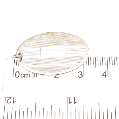 925 Sterling Silver Vintage Engravable Oval Tag Charm Pendant