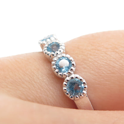 DSMK 925 Sterling Silver Real Round-Cut Blue Topaz Ring Size 7.25