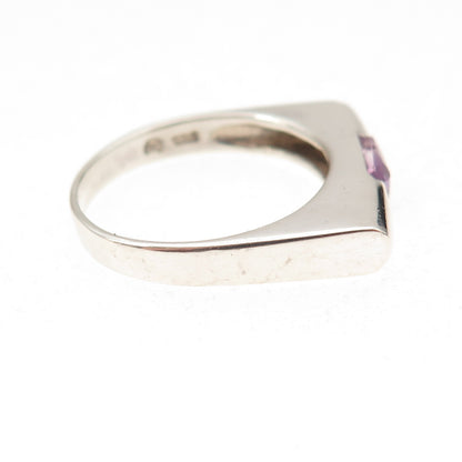 925 Sterling Silver Vintage Real Amethyst Modernist Oxidized Ring Size 7
