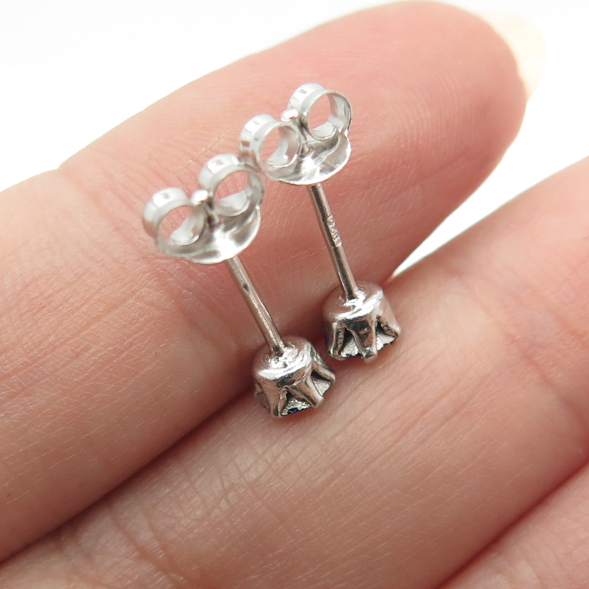 925 Sterling Silver Blue Rhinestone Stud Earrings