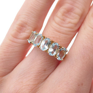 925 Sterling Silver Gold Plated Real Oval-Cut Blue Topaz Ring Size 5