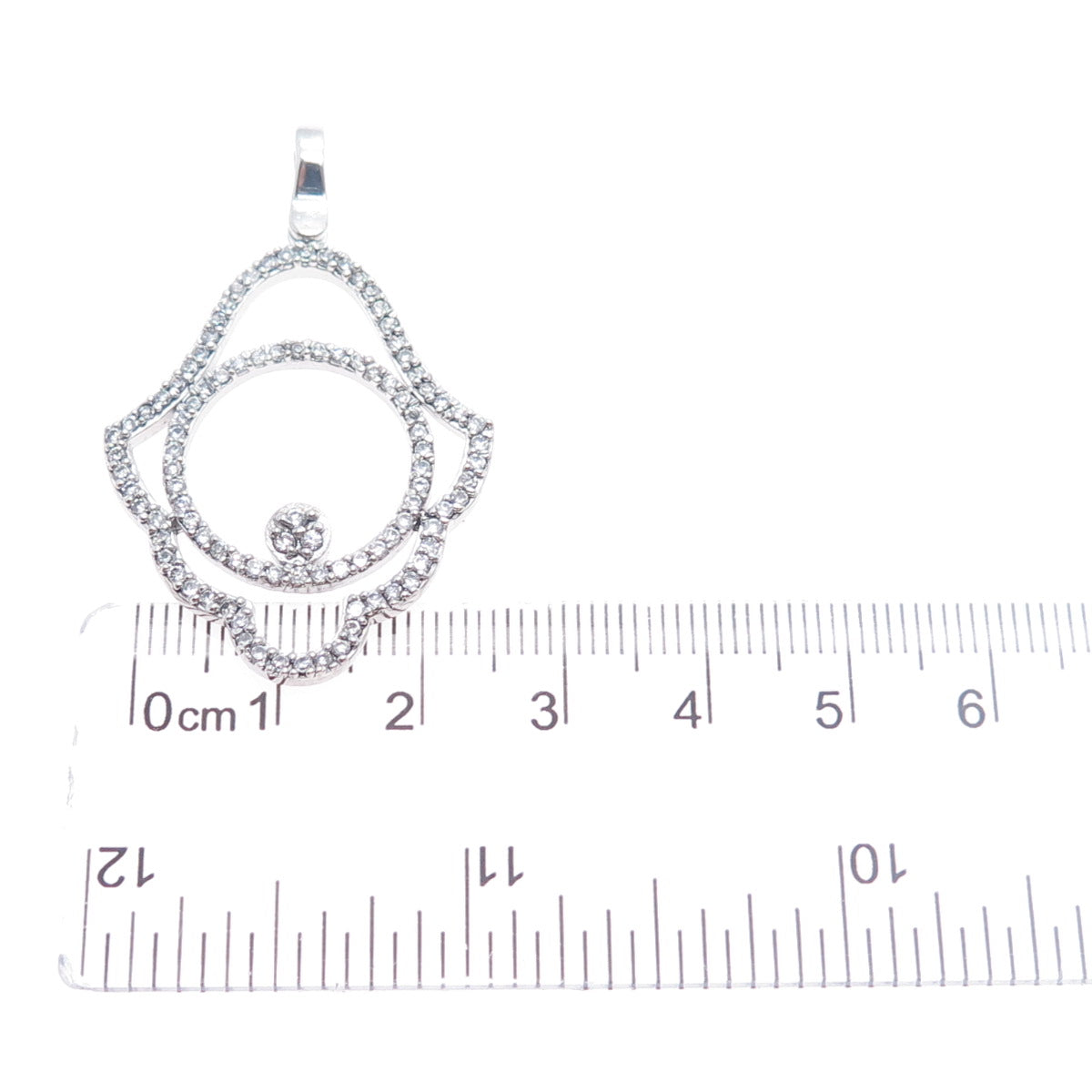 925 Sterling Silver Round-Cut C Z Hamsa Amulet Charm Pendant