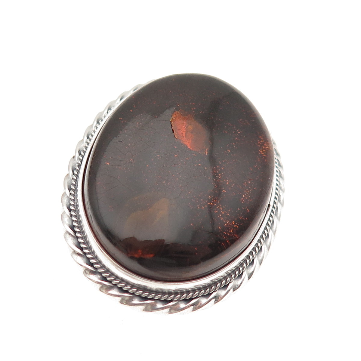 925 Sterling Silver Vintage Real Cabochon Amber Pin Brooch