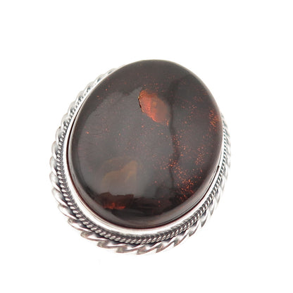 925 Sterling Silver Vintage Real Cabochon Amber Pin Brooch