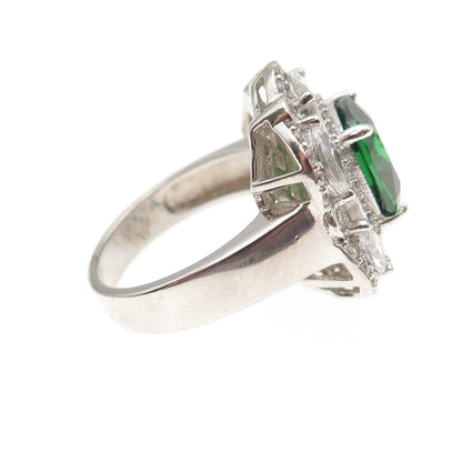 925 Sterling Silver Green & White C Z Bohemian Ring Size 8.25