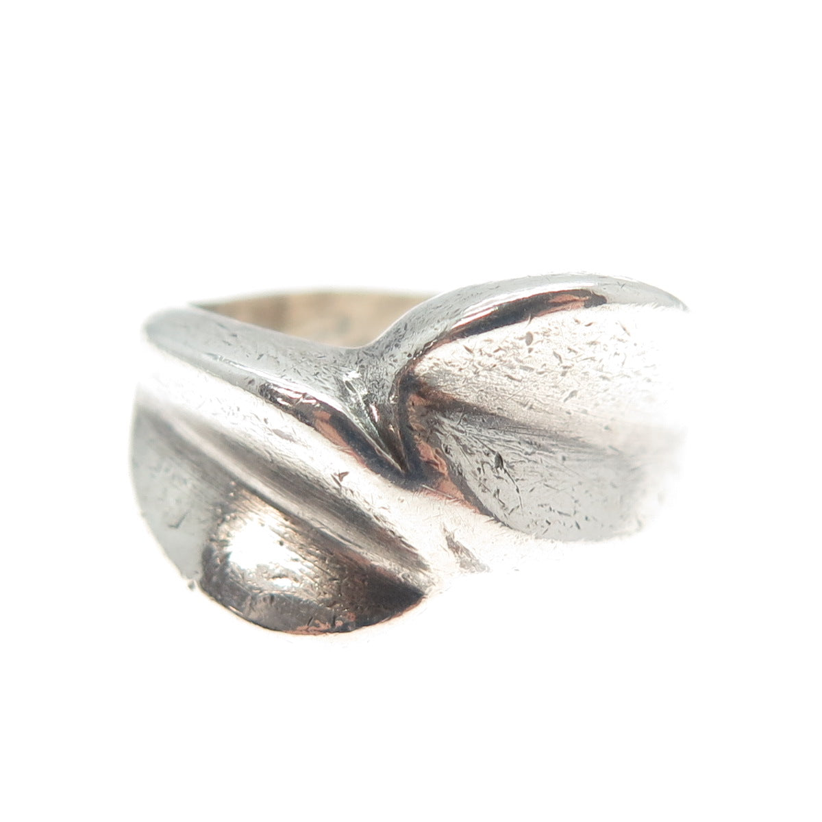 925 Sterling Silver Vintage Mexico Modernist Bypass Oxidized Ring Size 7.5