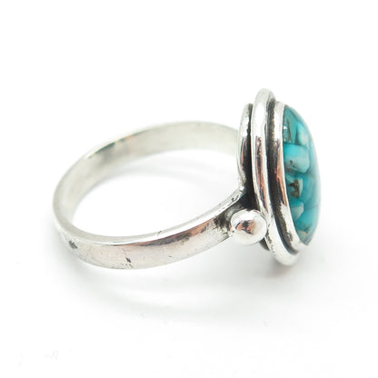 925 Sterling Silver Vintage RK Poland Real Turquoise Inlay Ring Size 8.5