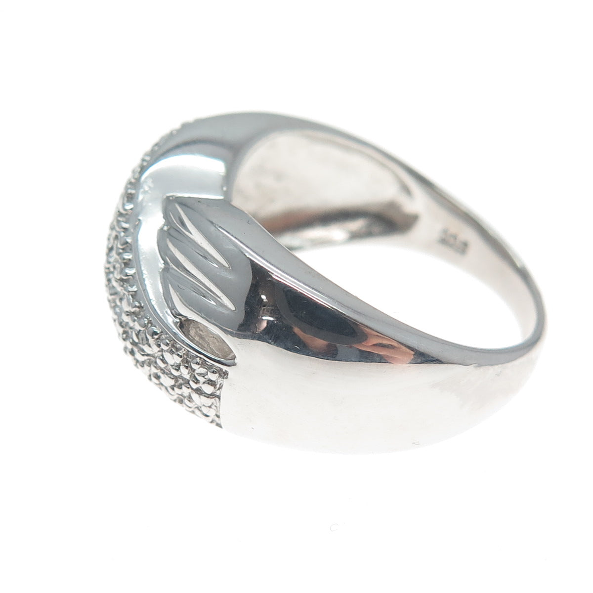 FINA 925 Sterling Silver Real Round-Cut Diamond Crossover Ring Size 7.5