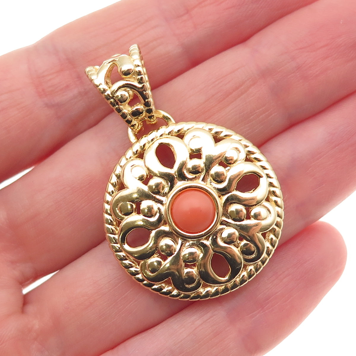 GioIelli Di Valenza 925 Sterling Gold Plated Italy Real Peach Coral Pendant