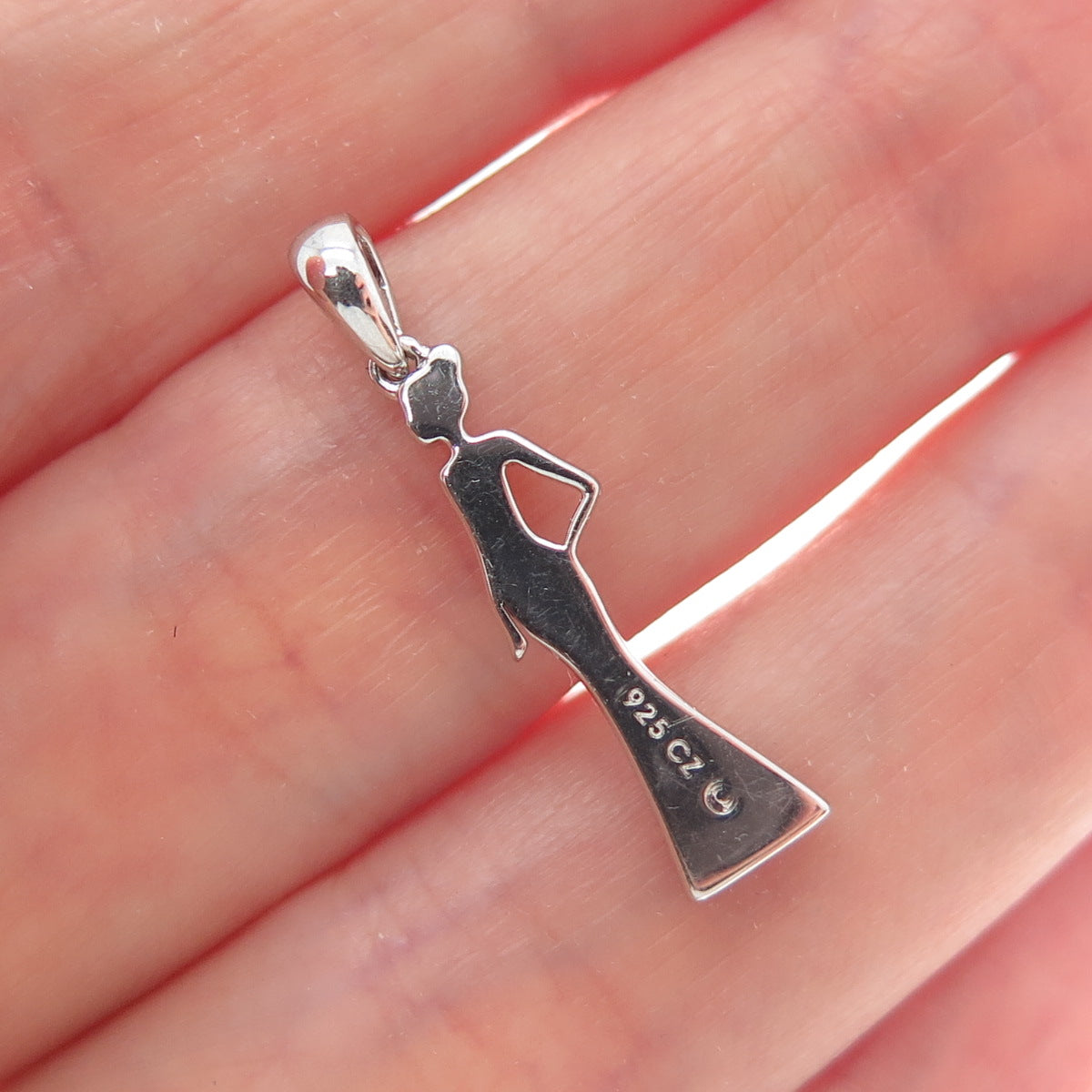925 Sterling Silver Round-Cut C Z Lady Gala Dress Minimalist Charm Pendant