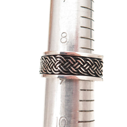 925 Sterling Silver Vintage Braided Oxidized Square Band Ring Size 9