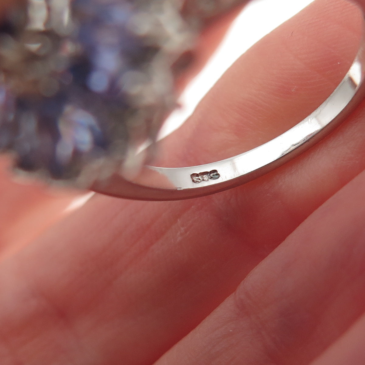 Chuck Clemency 925 Sterling Silver Real Tanzanite & White Topaz Ring Size 8.25