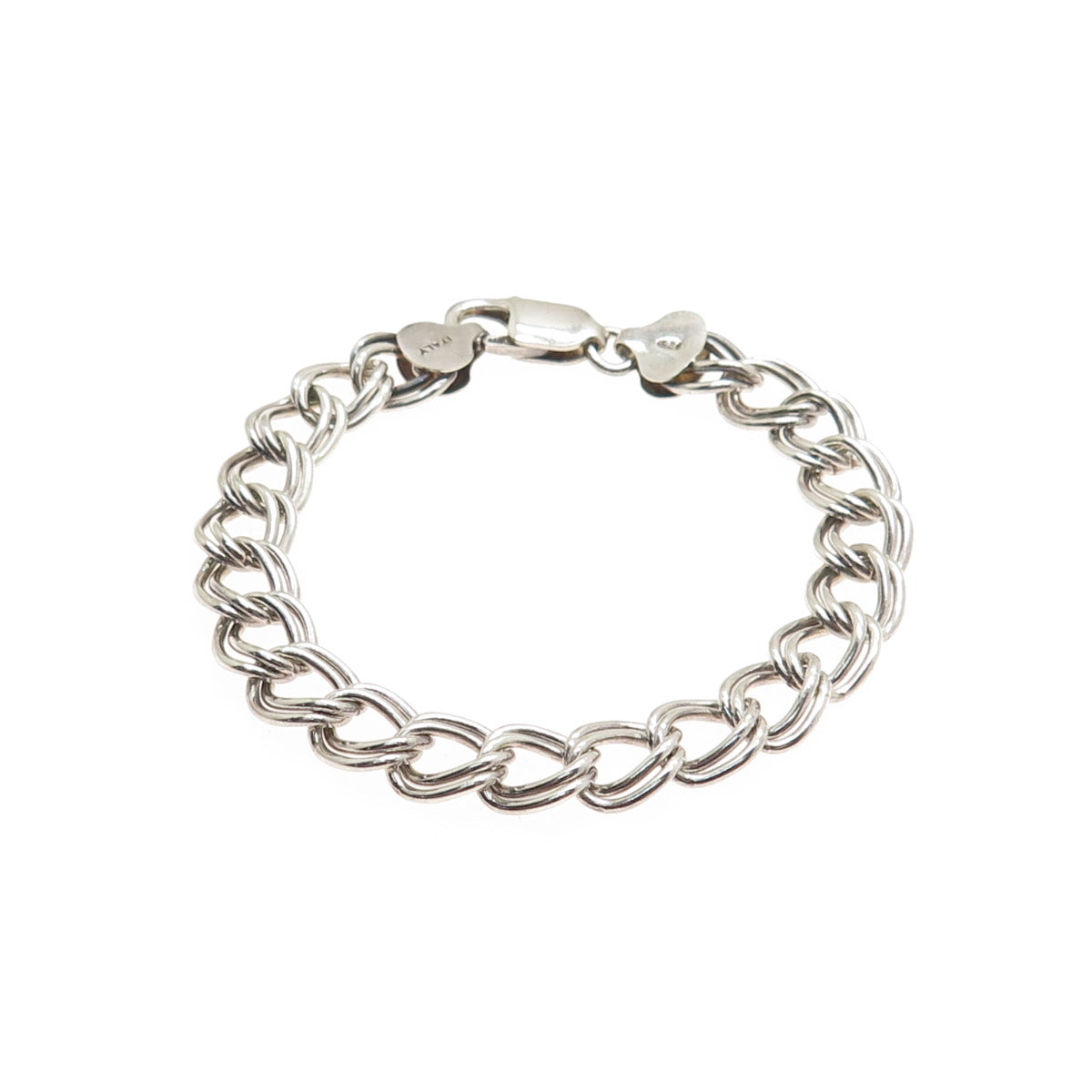 925 Sterling Silver Vintage Italy Double Curb Link Bracelet 6.5"