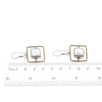 925 Sterling Silver 2-Tone Vintage Mexico Modernist Square Dangle Earrings