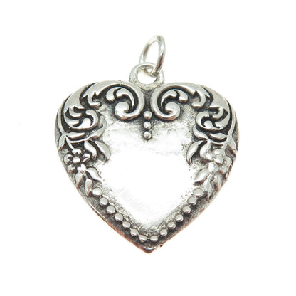 925 Sterling Silver Antique Art Deco Repousse Heart Oxidized Chatelaine Pendant