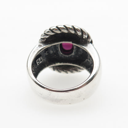 925 Sterling Silver Vintage Real Rhodolite Oxidized Ring Size 7