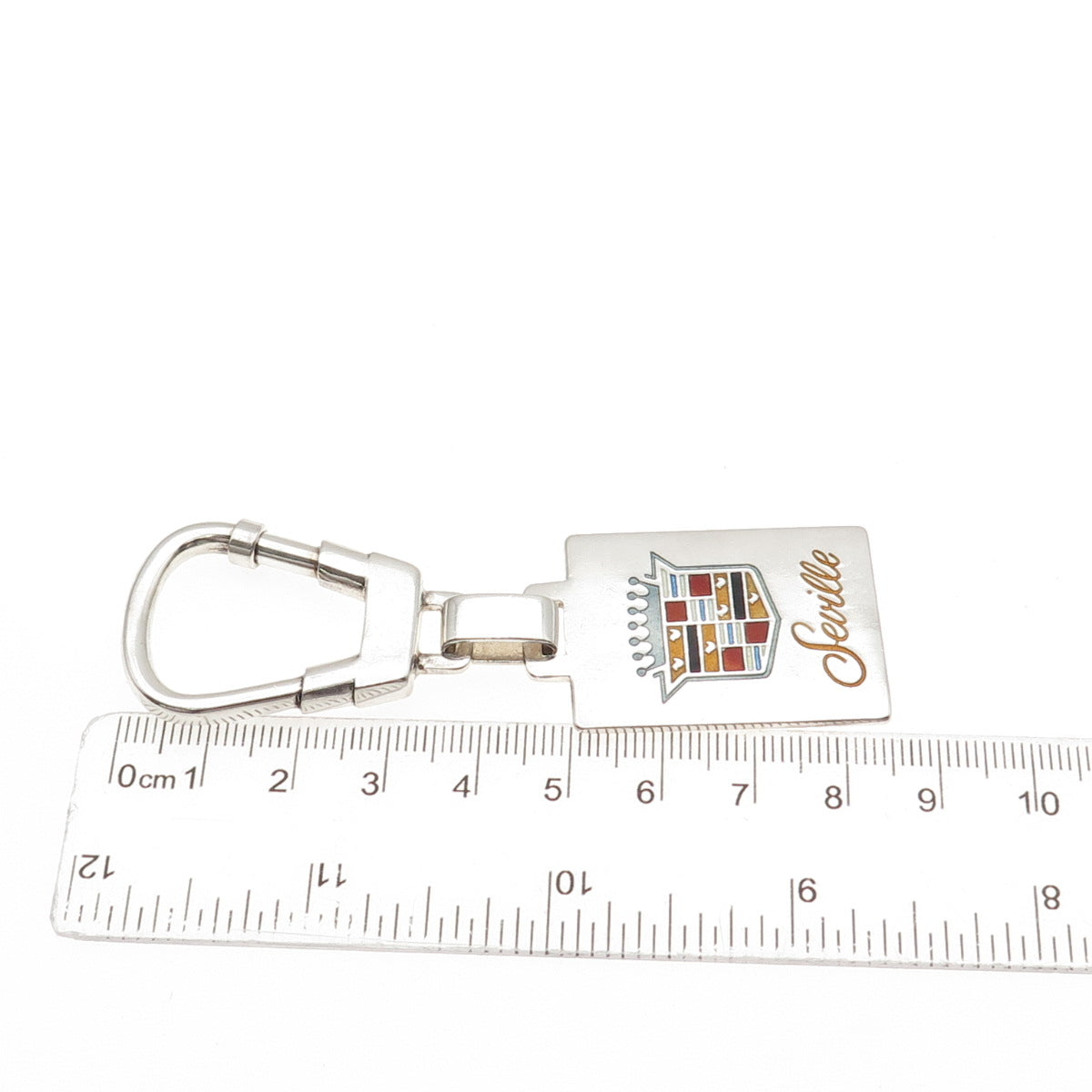 925 Sterling Silver Vintage Italy Enamel Seville Cadillac Logo Key Fob Chain