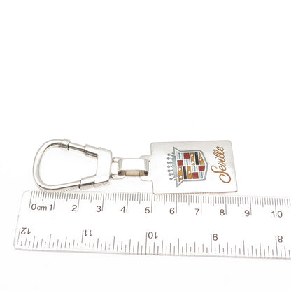 925 Sterling Silver Vintage Italy Enamel Seville Cadillac Logo Key Fob Chain