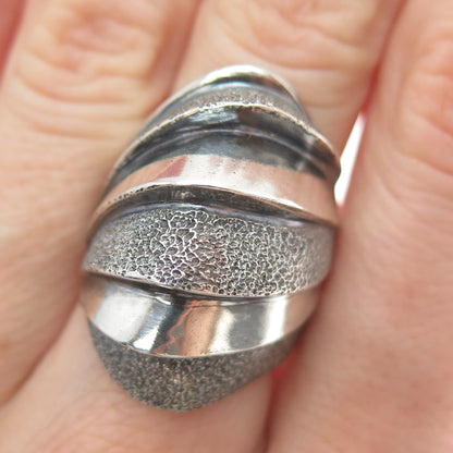 925 Sterling Silver Vintage Modernist Oxidized Ring Size 7.75