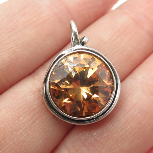 925 Sterling Silver Vintage Real Pearl & Cognac C Z Oxidized Minimalist Pendant