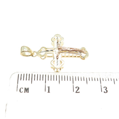 14K Yellow Rose & White Gold Crucifix Cross Religious Charm Pendant