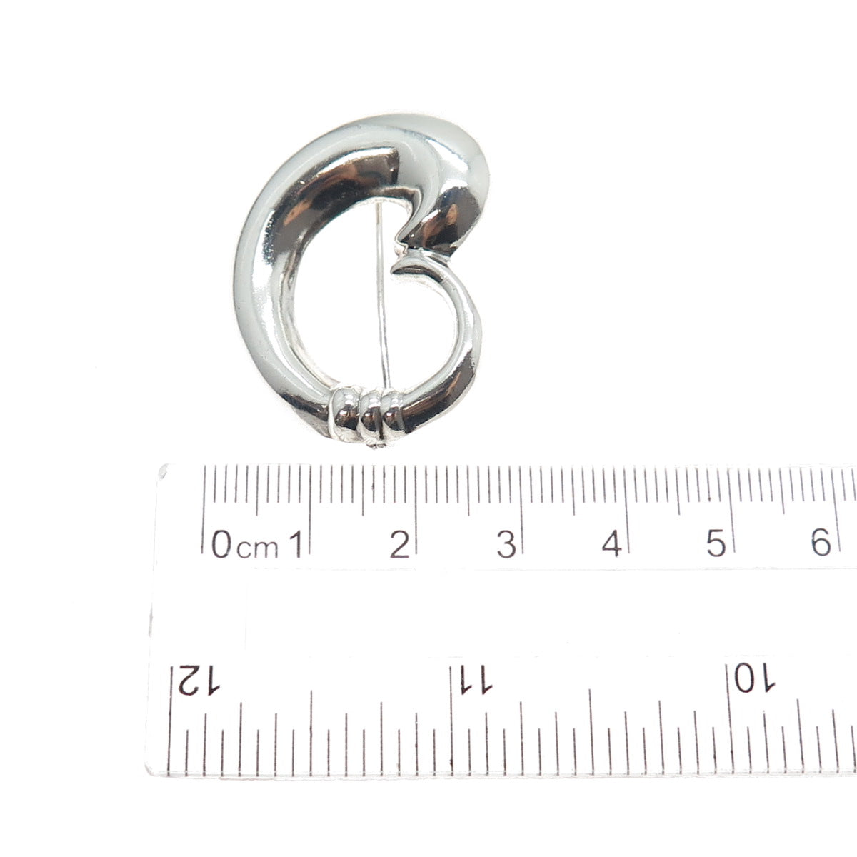 925 Sterling Silver Vintage Modernist Puffy Heart Pin Brooch