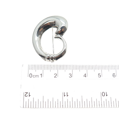 925 Sterling Silver Vintage Modernist Puffy Heart Pin Brooch