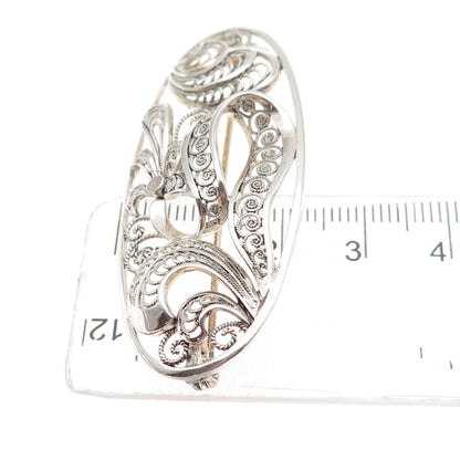925 Sterling Silver Vintage Germany Floral Filigree Pin Brooch