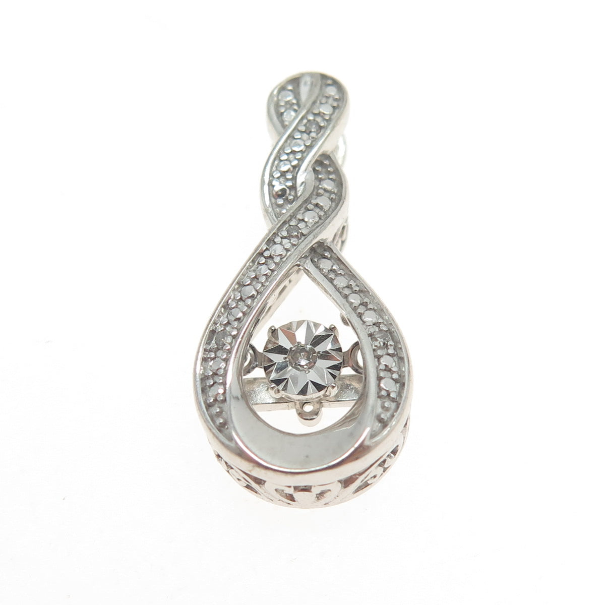 925 Sterling Silver Real Round-Cut Diamond Twisted Infinity Slide Pendant